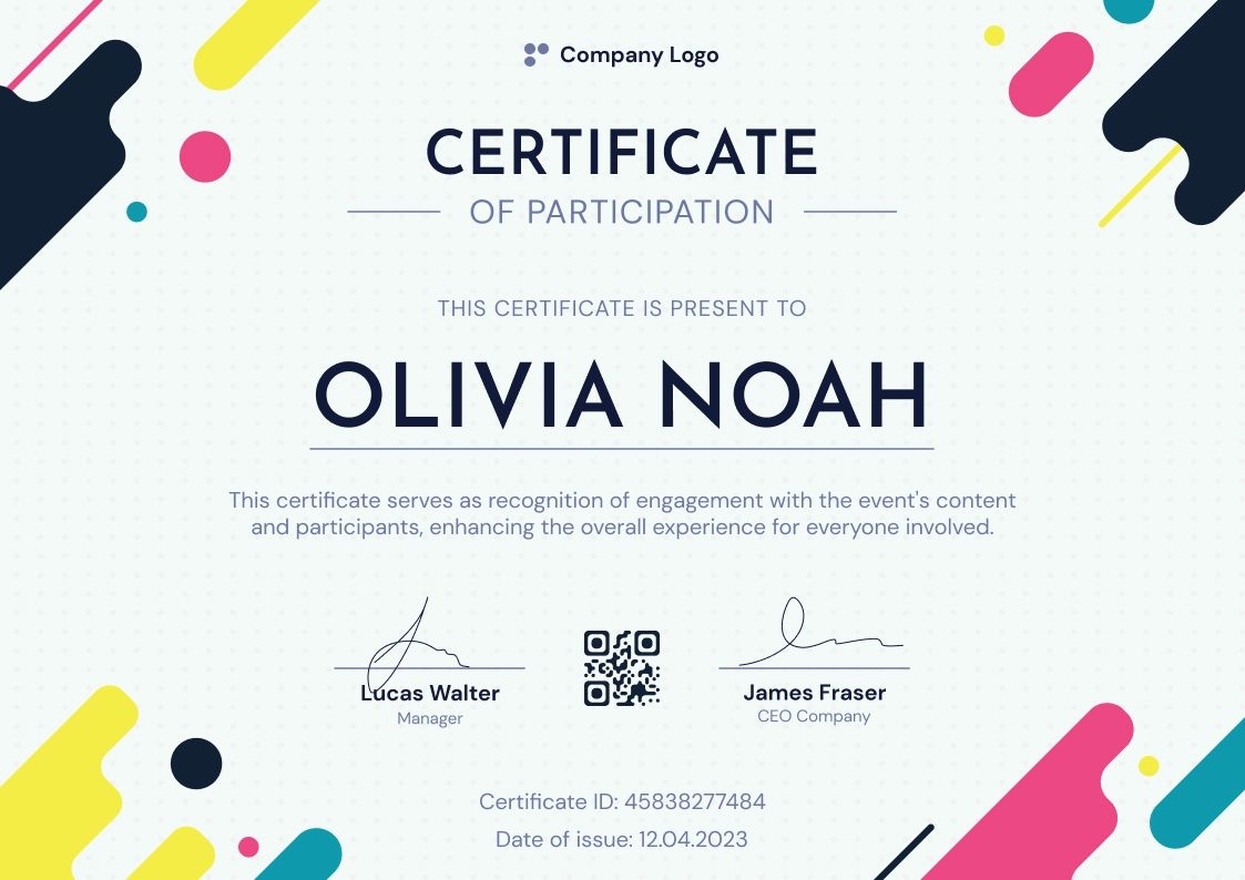 Colourful and modern certificate of participation template landscape