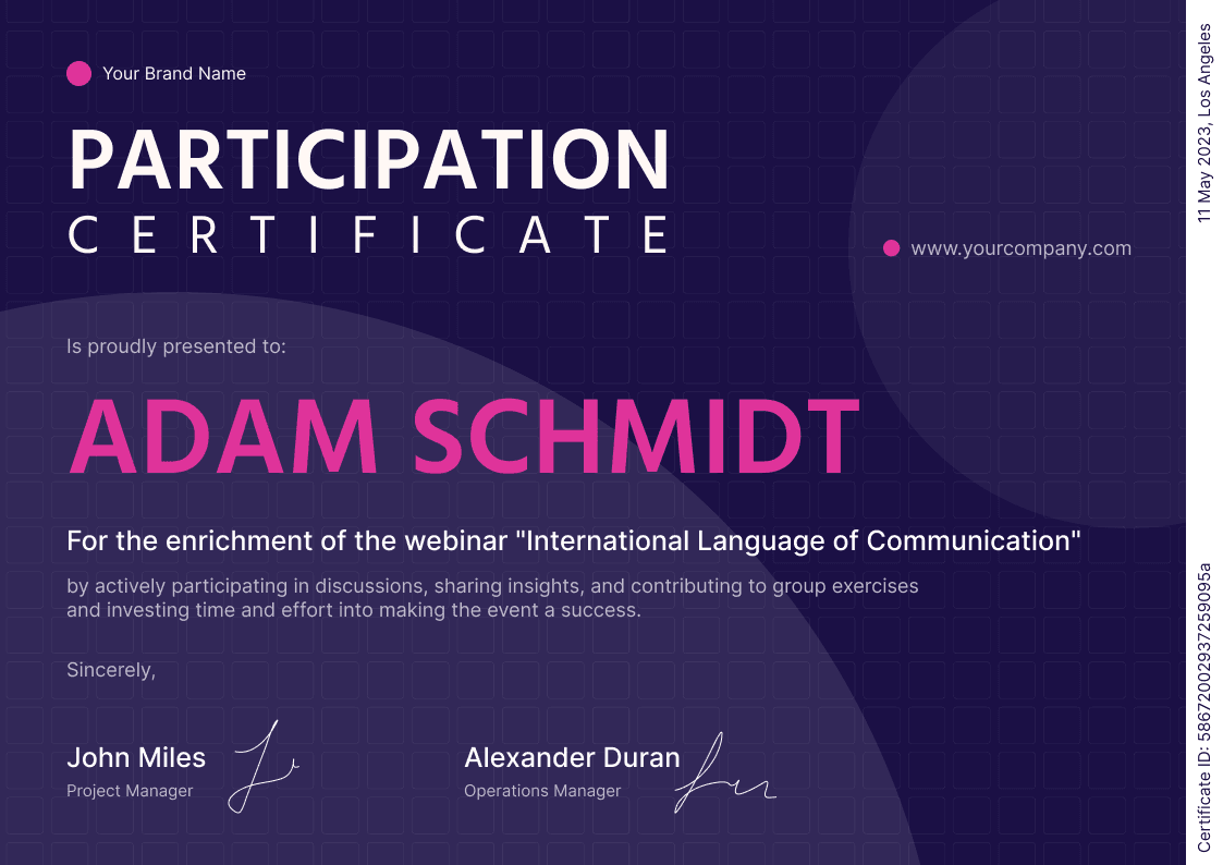 Professional and stylish certificate of participation template landscape