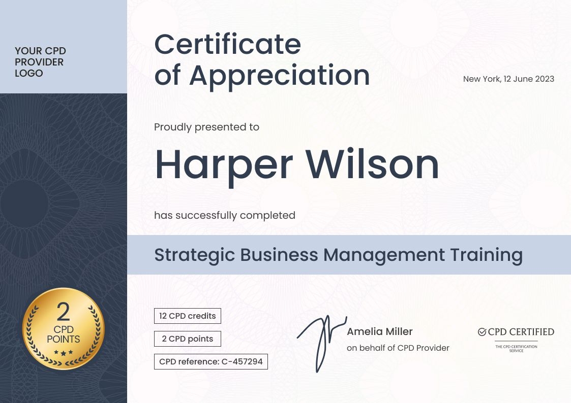 Elegant and professional CPD certificate template landscape