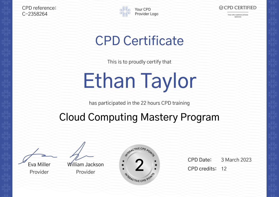 Contemporary and professional CPD certificate template landscape