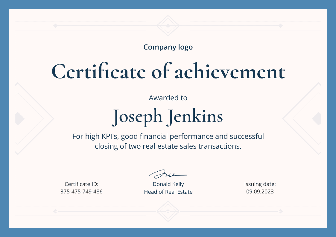 Simple and minimalistic certificate of achievement landscape