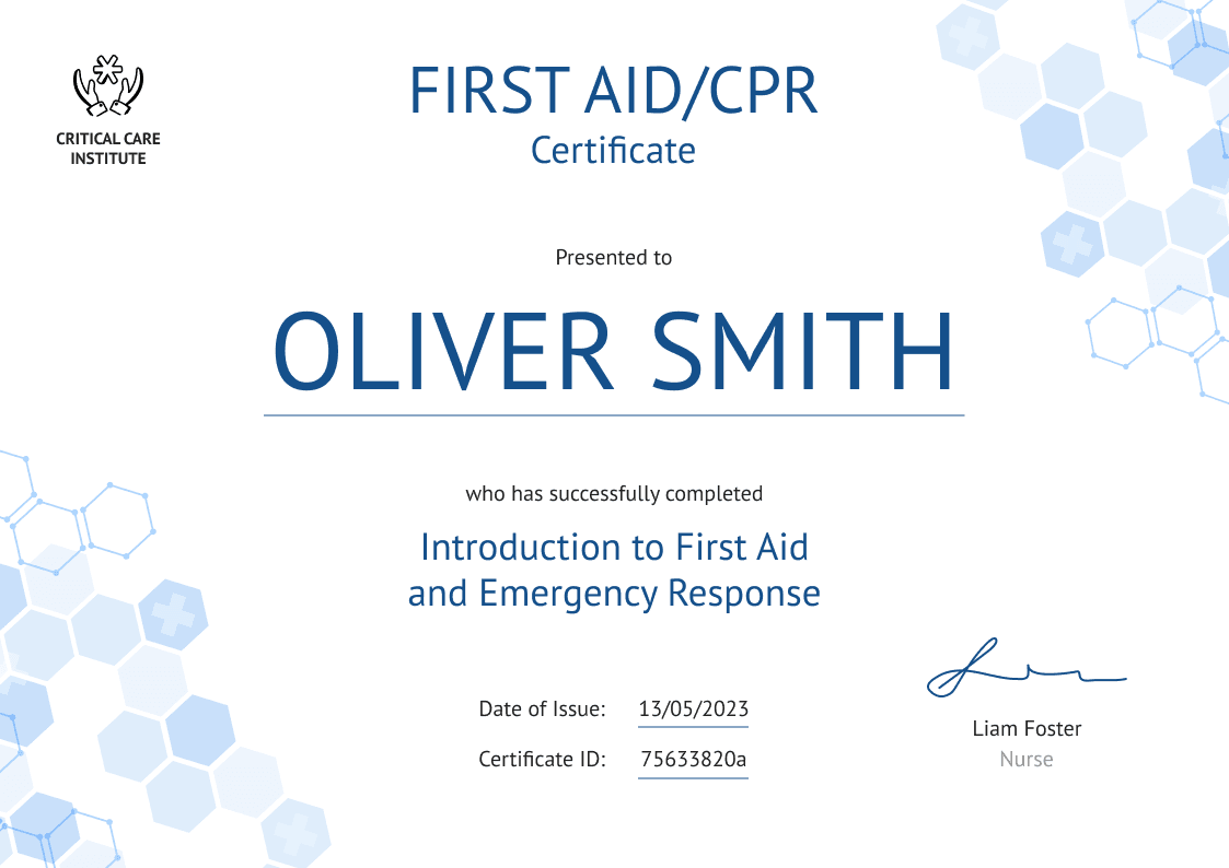 Light and Professional First-Aid and CPR Certificate Template landscape