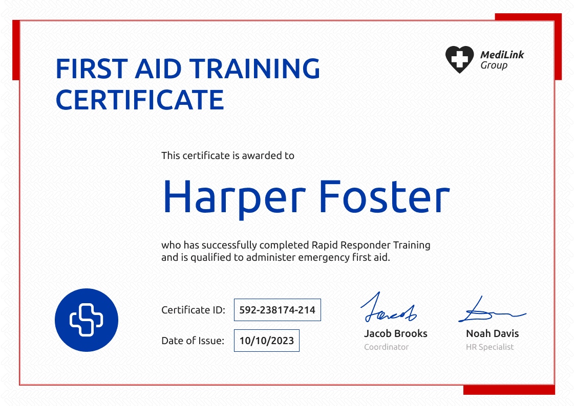 Professional and Printable First-Aid and CPR Certificate Template landscape