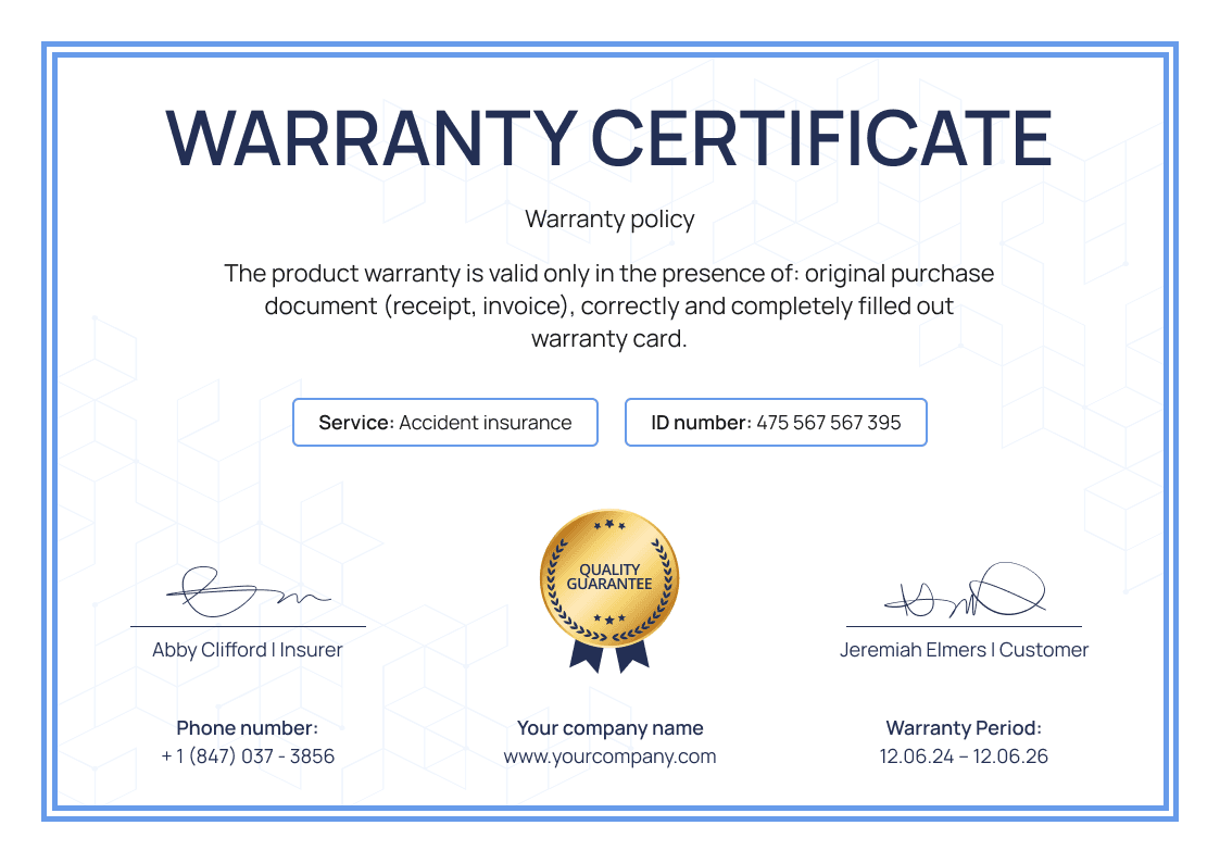 Bright and simple warranty certificate template landscape