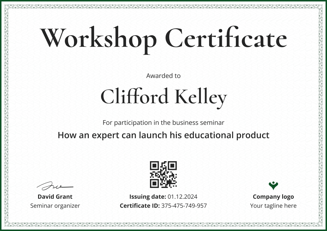 Simple and professional workshop certificate template landscape