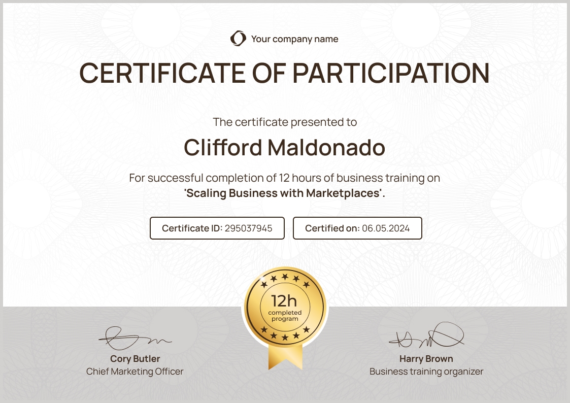 Organized and professional workshop certificate template landscape