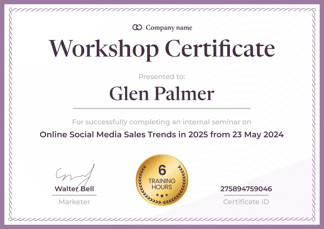 Personalized and professional workshop certificate template landscape