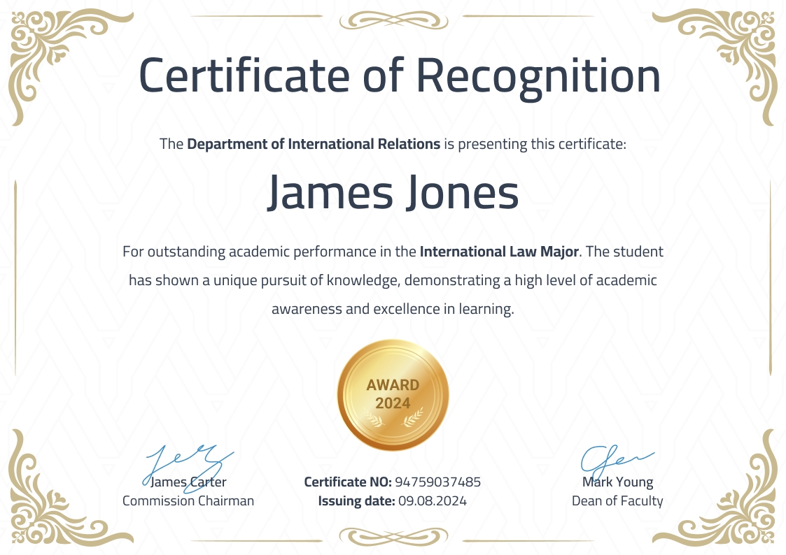 Golden and professional academic certificate template landscape