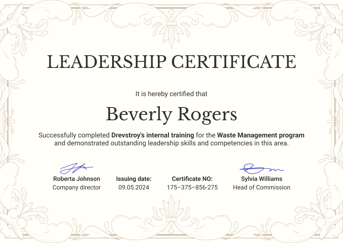 Conventional and professional leadership certificate template landscape