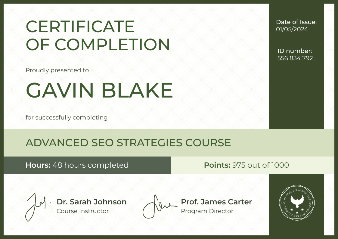 Inspirational and formal course certificate template landscape