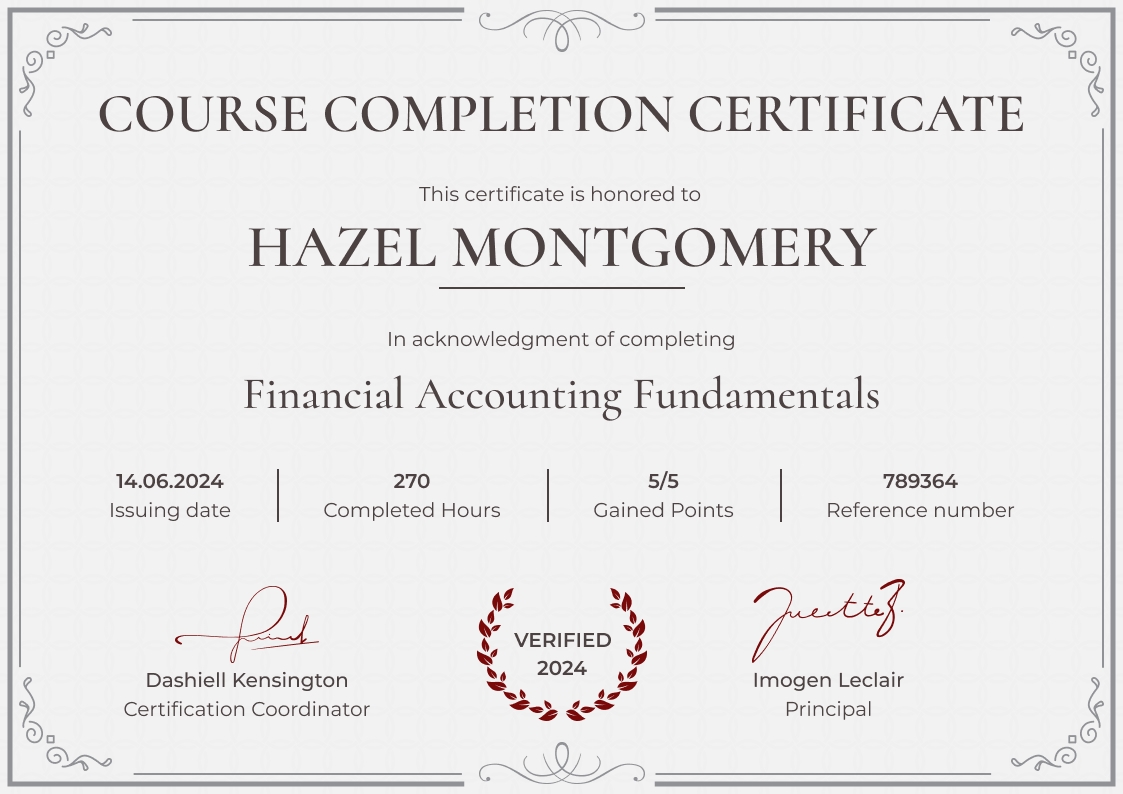 Harmonious and formal course certificate template - landscape