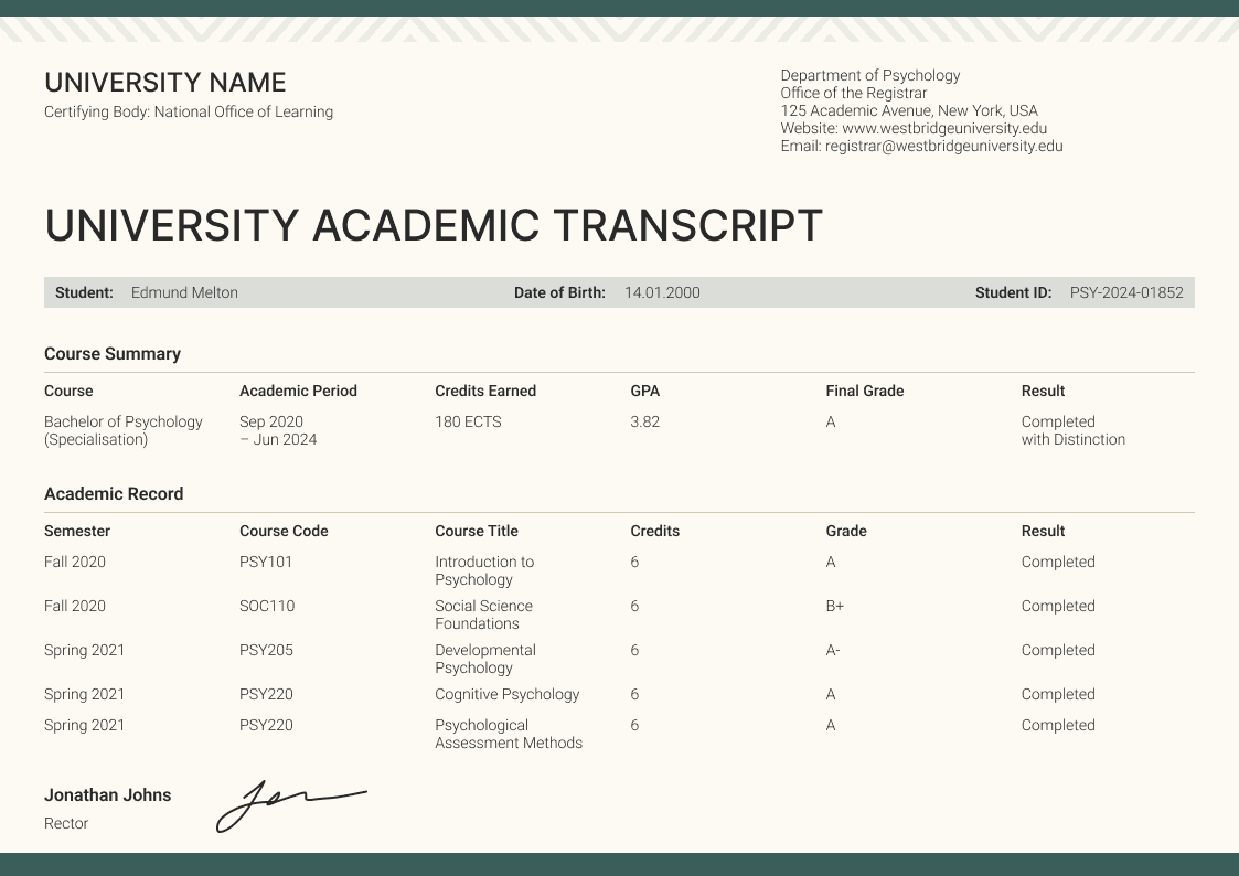 Green Academic Transcript image 1