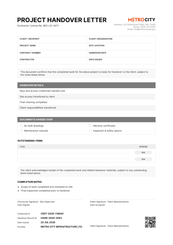Black Project Handover Letter image 1