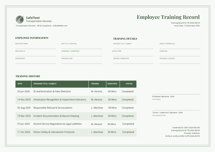 Green Employee Training Record image 1