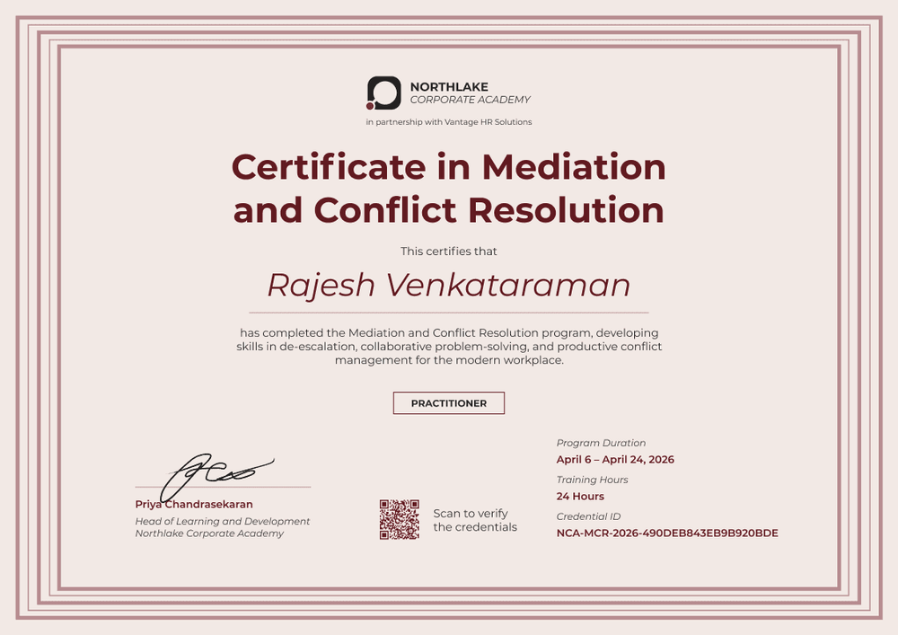 Certificate in Mediation and Conflict Resolution