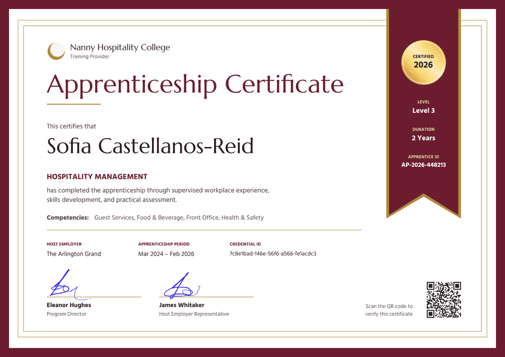 Hospitality Apprenticeship Certificate