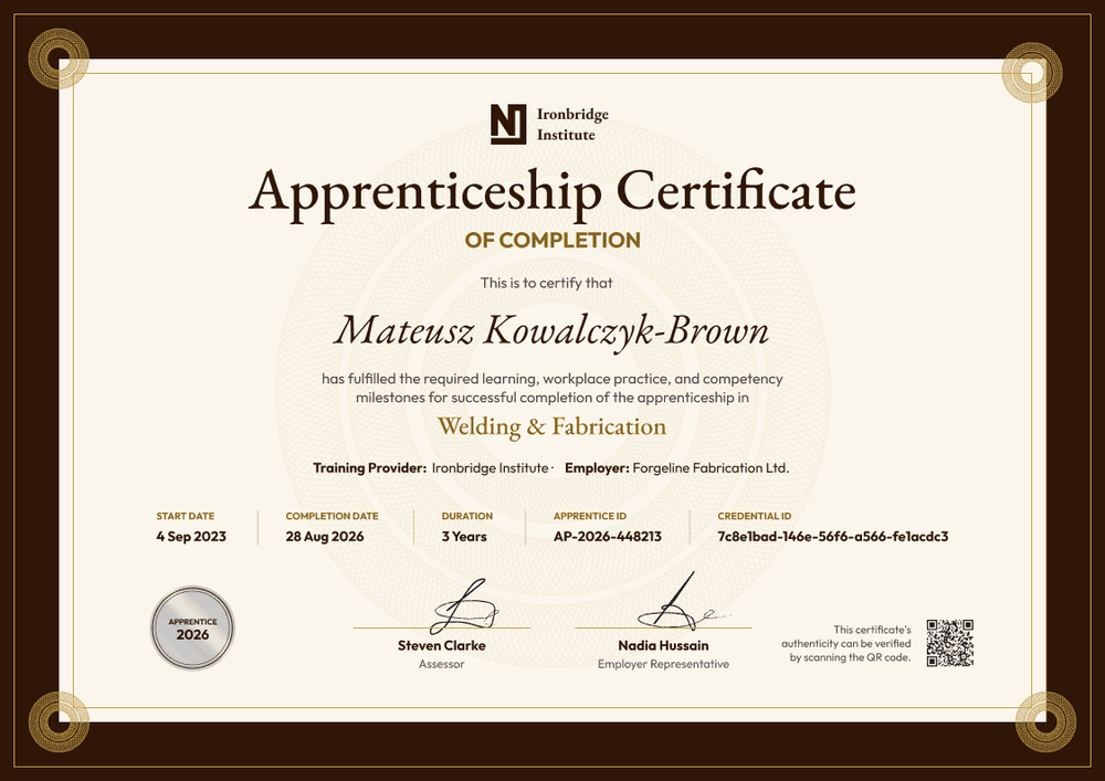 Welding Apprenticeship Certificate