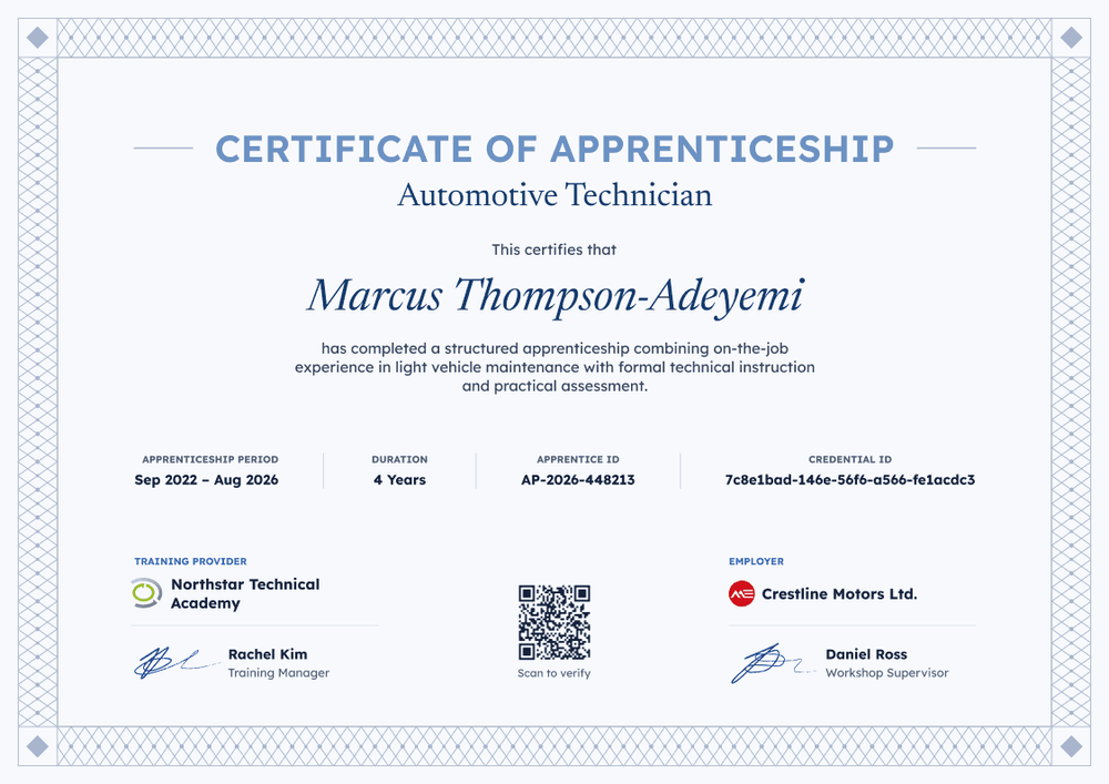 Automotive Technician Apprenticeship Certificate