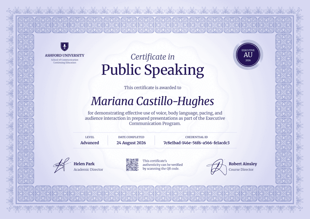 University Public Speaking Certificate