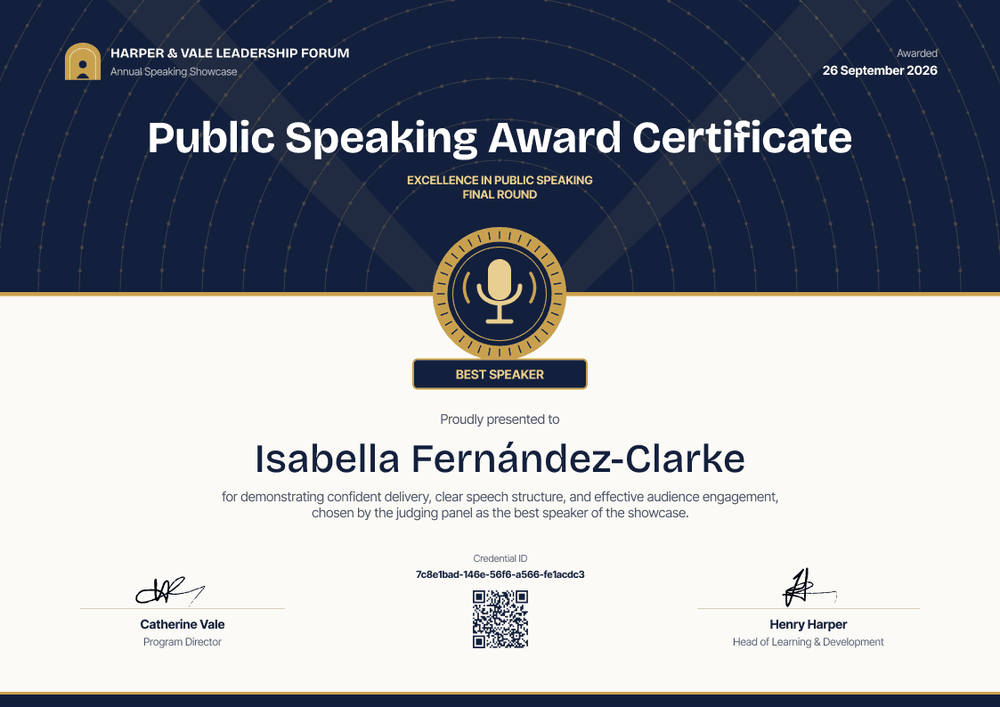 Public Speaking Award Certificate