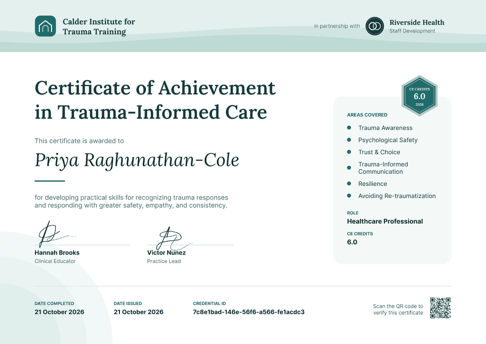Trauma-Informed Care Achievement Certificate