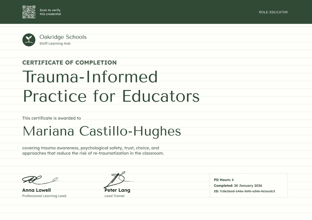 Trauma-Informed Educator Completion Certificate