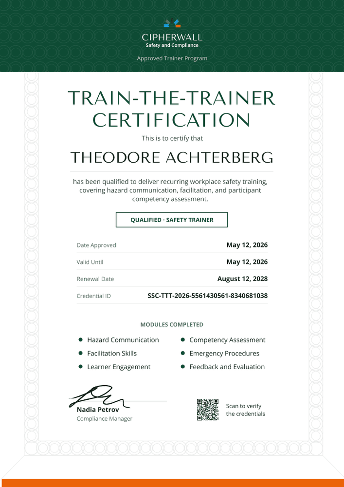 Safety Train-the-Trainer Certificate