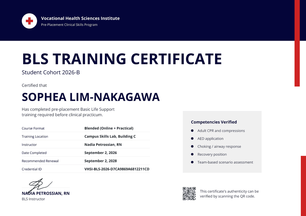 Student BLS Training Certificate