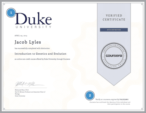 Certificate obtained by a Coursera