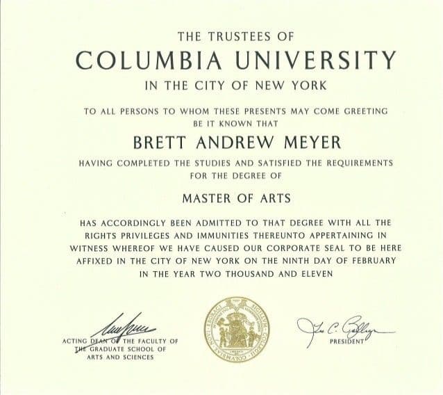 Columia uni diploma