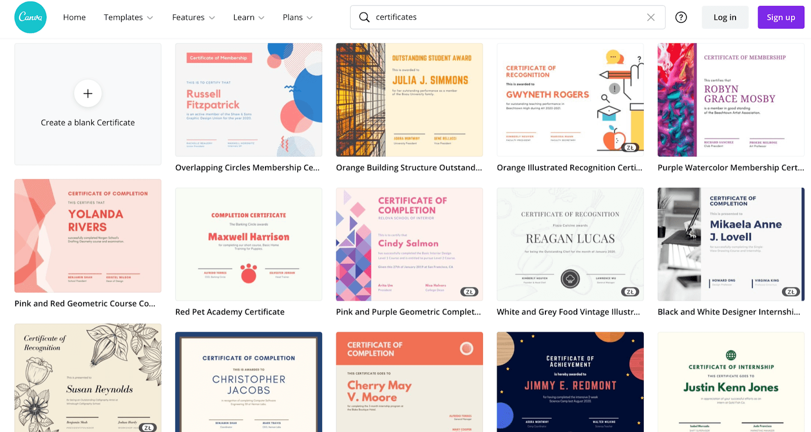 Canva certificate templates