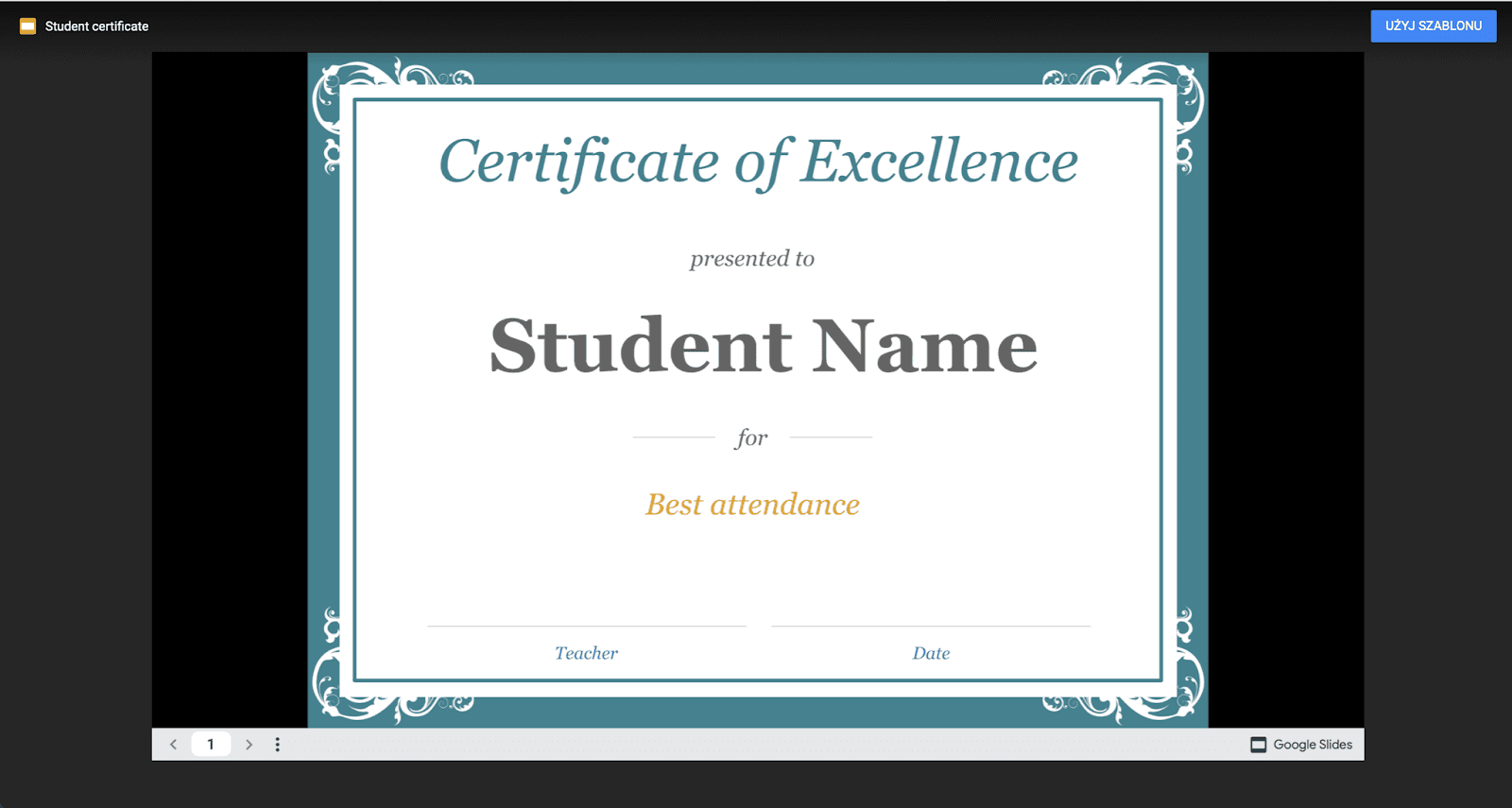 Google Slide Certificate template