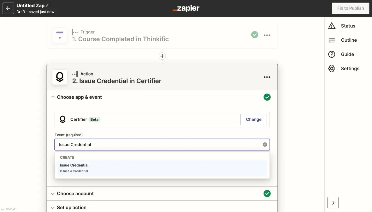 Thinkific issue credential