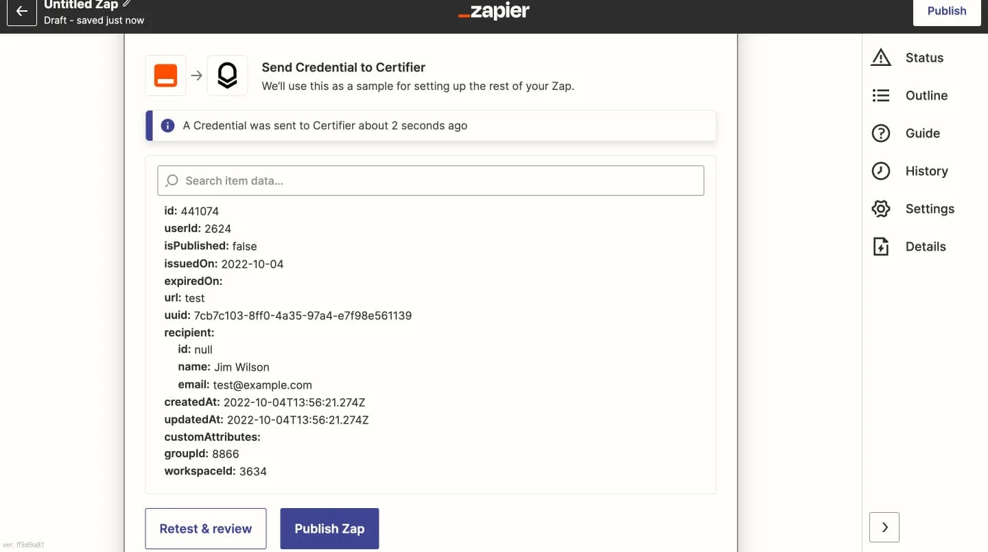 Thinkific Zapier test