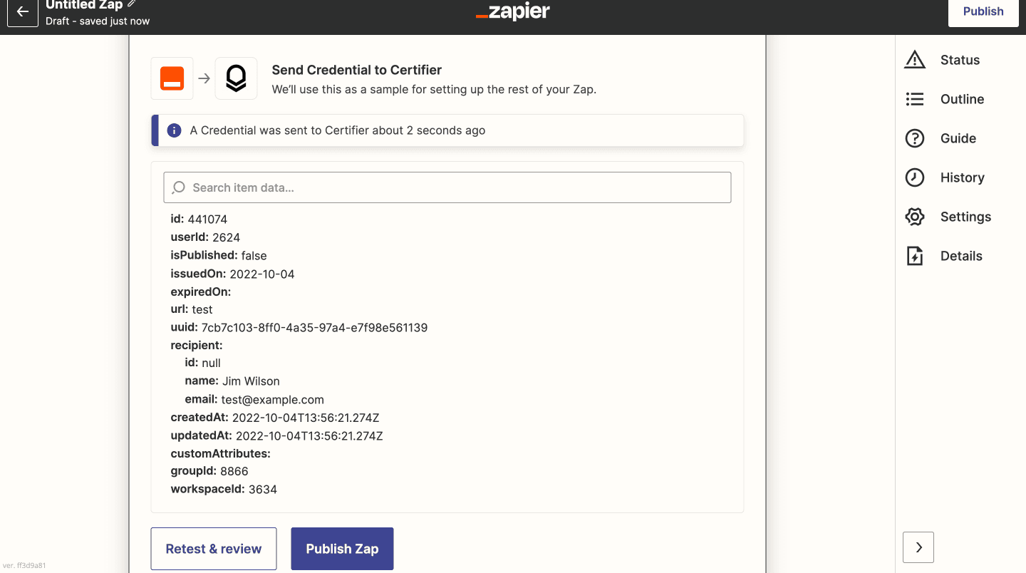 #9 Certifier -  running a test for Thinkific integration