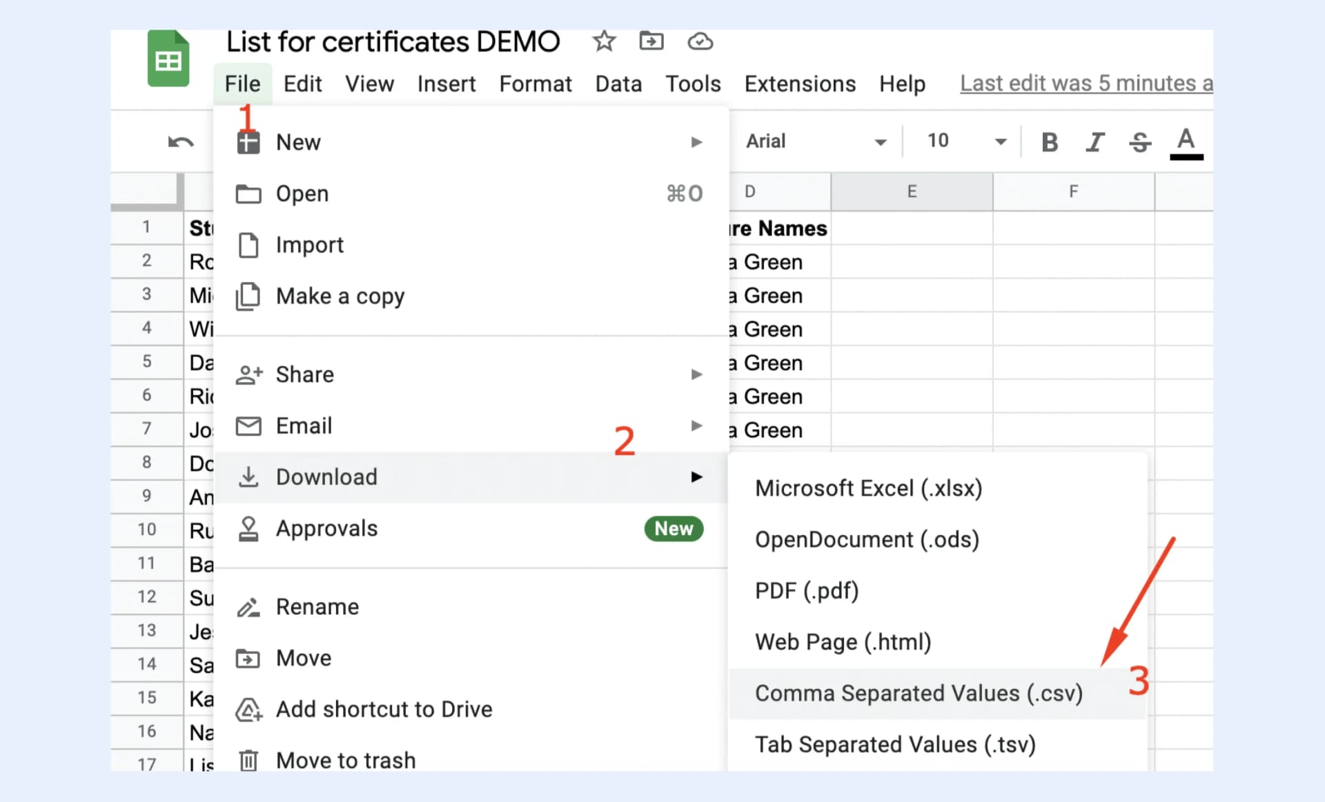 Certifier download CSV with students for certificates