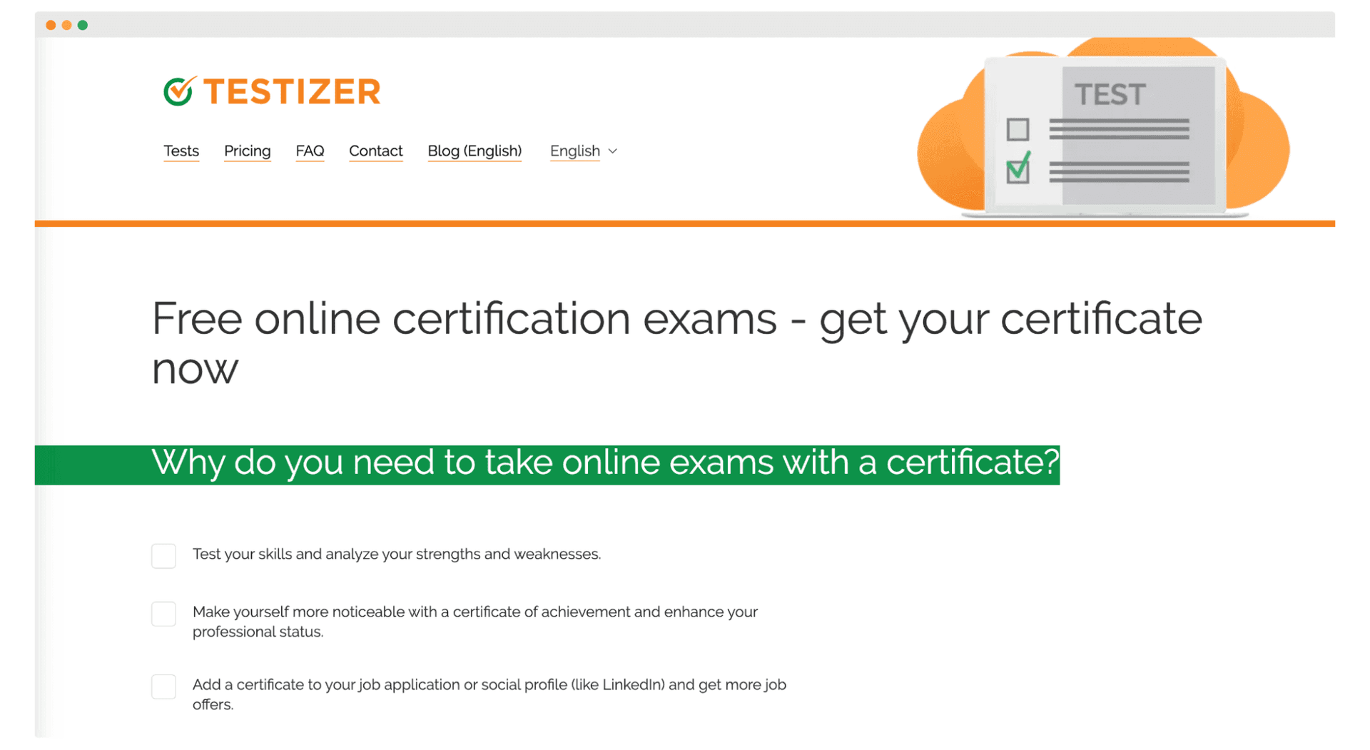 Testizer to test out your skills.