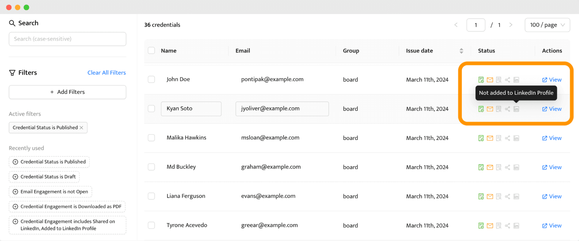 Digital badges status to check via the Certifier digital badge platform.