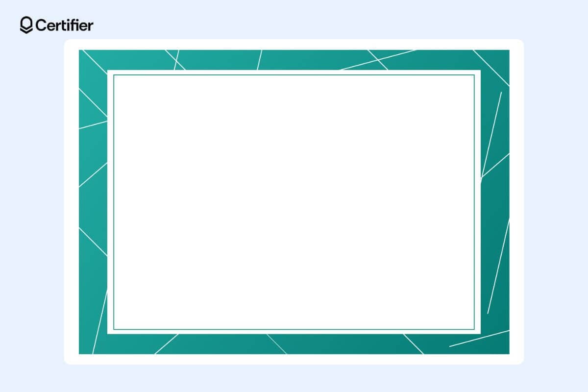 A vibrant certificate border stock illustration featuring a turquoise and white color scheme with abstract line patterns.