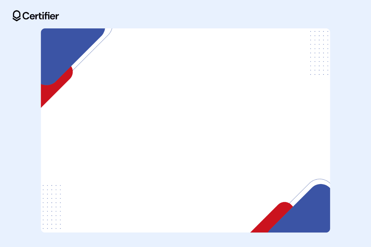 Background for certificate of appreciation featuring red and blue corners with dotted accents.