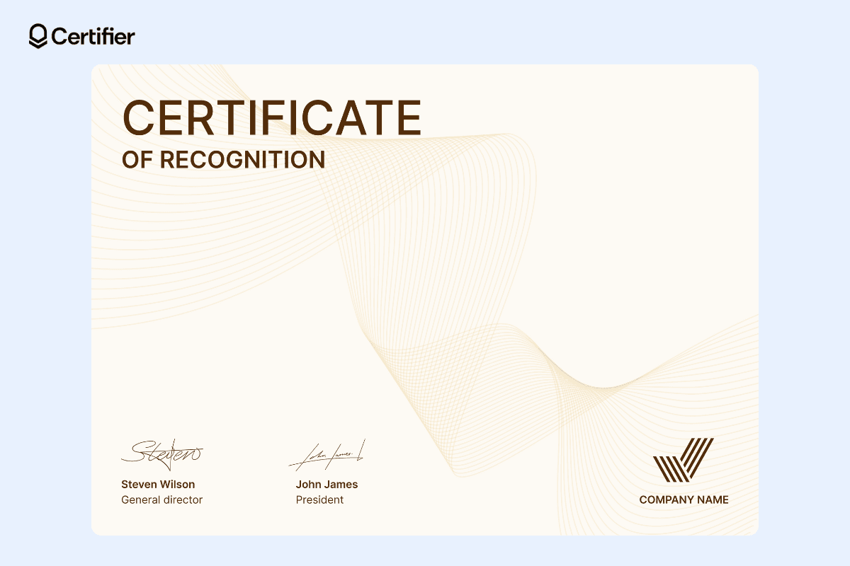 Certificate of appreciation for speaker template word featuring a gold wave pattern on a yellow backdrop.