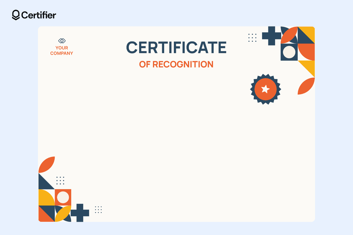 Background for certificate of appreciation with geometric orange shapes in the corners.