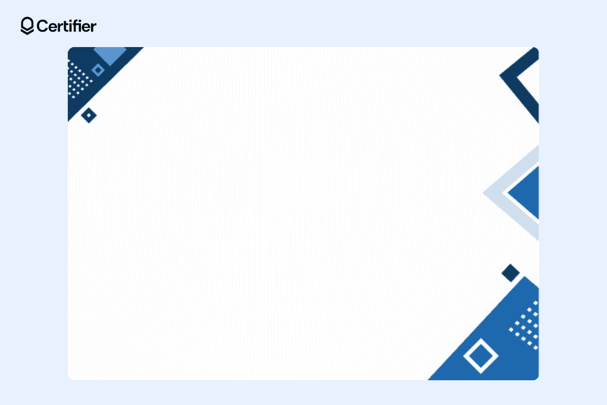 Background for certificate of appreciation with blue geometric shapes and a light striped background.