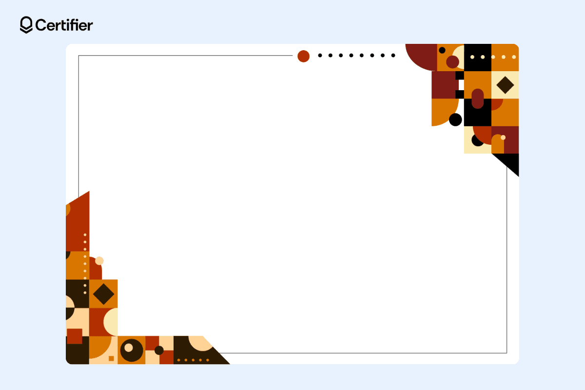 Certificate of recognition background template featuring colorful geometric shapes in the corners and a white background.