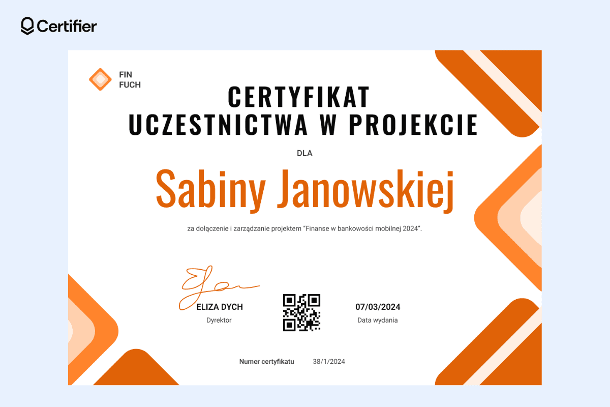 Profesjonalny certyfikat uczestnictwa w projekcie.