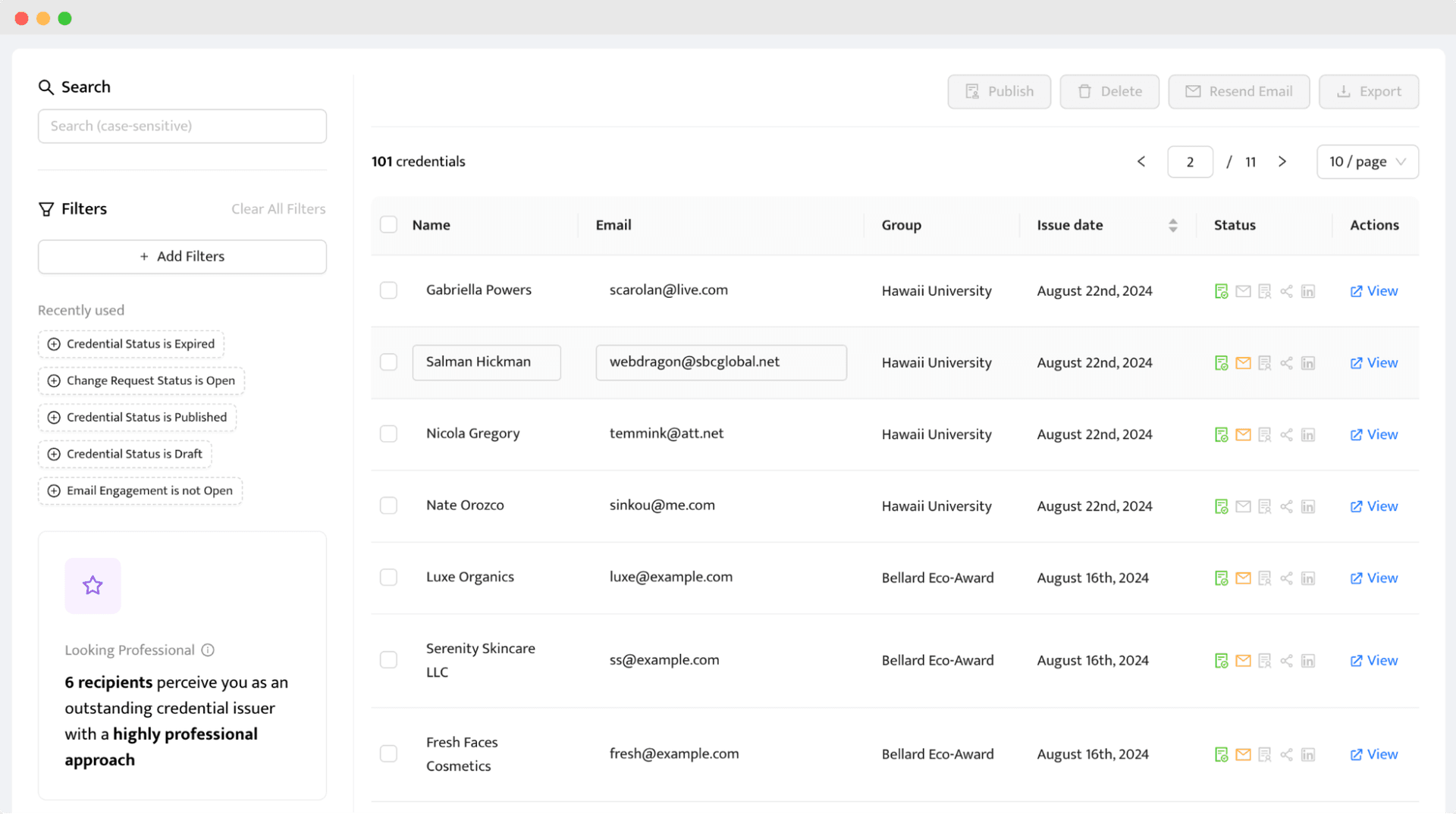 Dashboard to track and manage virtual learning course certification.