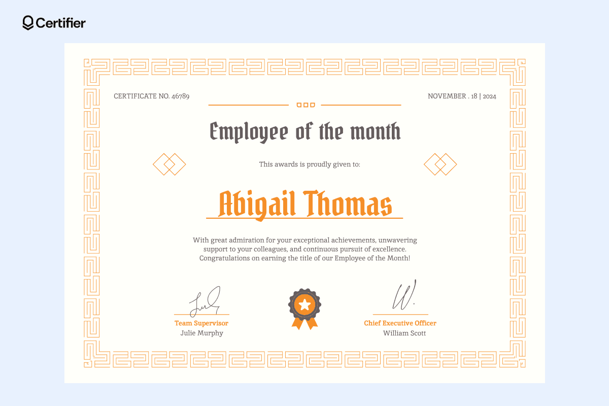 Ancient yellow employee of the month certificates free.