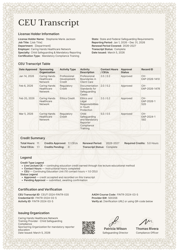 Formal brown CEU transcript template