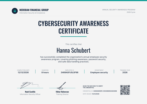 Annual Cybersecurity Awareness Certificate