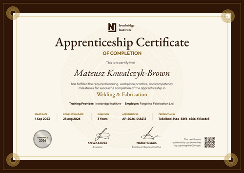 Welding Apprenticeship Certificate